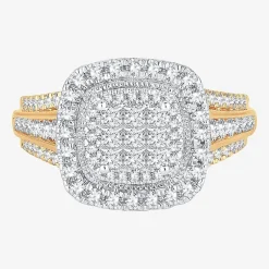 Womens 1 CT.T.W. Natural Diamond 10K or 14K Gold Cushion Side Stone Halo Engagement Ring