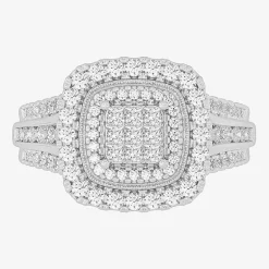 Womens 1 CT.T.W. Natural Diamond 10K or 14K Gold Cushion Side Stone Halo Engagement Ring