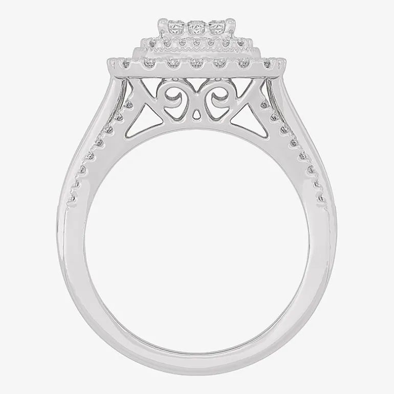 Womens 1 CT.T.W. Natural Diamond 10K or 14K Gold Cushion Side Stone Halo Engagement Ring