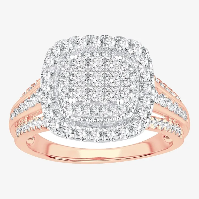 Womens 1 CT.T.W. Natural Diamond 10K or 14K Gold Cushion Side Stone Halo Engagement Ring