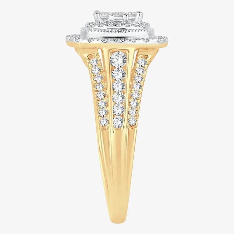 Womens 1 CT.T.W. Natural Diamond 10K or 14K Gold Cushion Side Stone Halo Engagement Ring