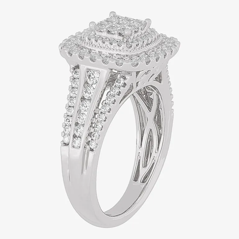 Womens 1 CT.T.W. Natural Diamond 10K or 14K Gold Cushion Side Stone Halo Engagement Ring