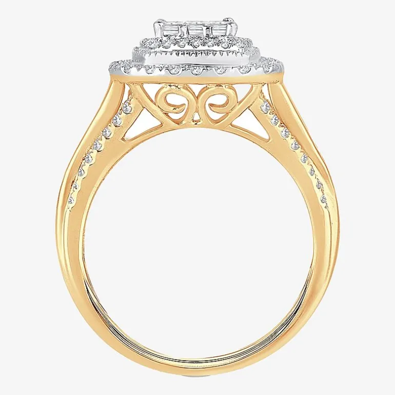 Womens 1 CT.T.W. Natural Diamond 10K or 14K Gold Cushion Side Stone Halo Engagement Ring