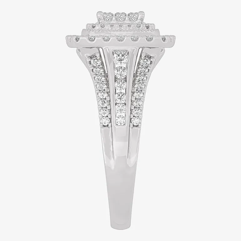 Womens 1 CT.T.W. Natural Diamond 10K or 14K Gold Cushion Side Stone Halo Engagement Ring