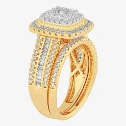 Womens 1 CT.T.W. Natural Diamond 10K Gold Pear Side Stone Halo Bridal Set