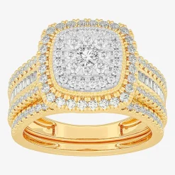 Womens 1 CT.T.W. Natural Diamond 10K Gold Pear Side Stone Halo Bridal Set