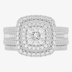 Womens 1 CT.T.W. Natural Diamond 10K Gold Pear Side Stone Halo Bridal Set