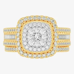 Womens 1 CT.T.W. Natural Diamond 10K Gold Pear Side Stone Halo Bridal Set