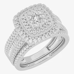 Womens 1 CT.T.W. Natural Diamond 10K Gold Pear Side Stone Halo Bridal Set