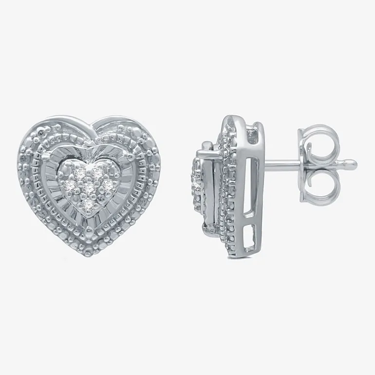 Womens 1/10 CT. T.W. Natural White Diamond Sterling Silver Heart 2-pc. Jewelry Set