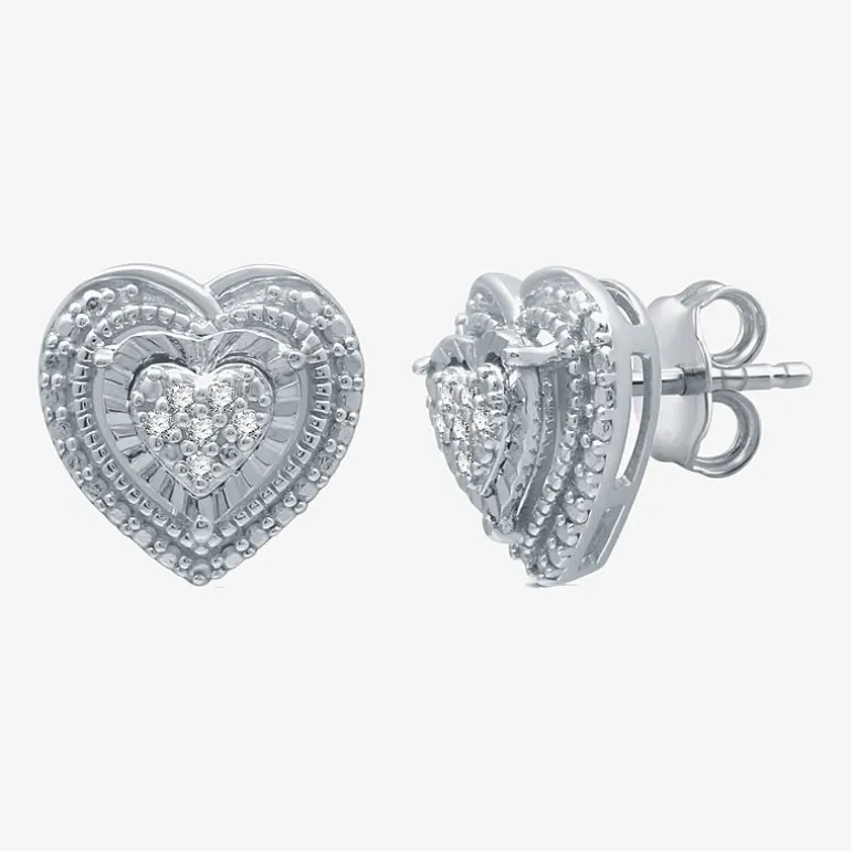Womens 1/10 CT. T.W. Natural White Diamond Sterling Silver Heart 2-pc. Jewelry Set