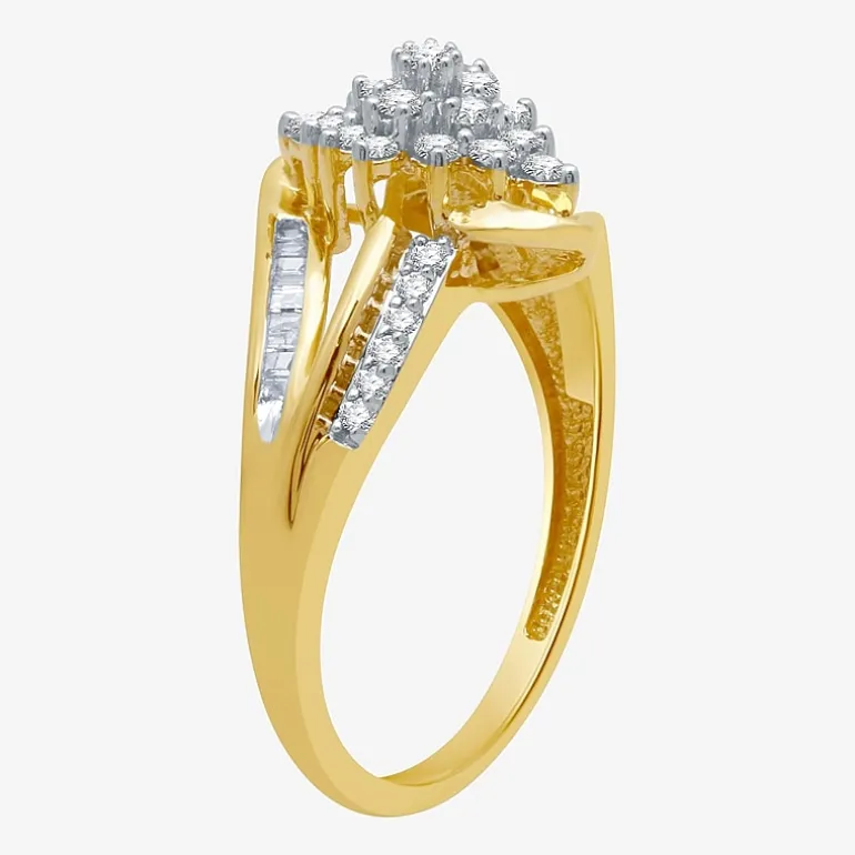 Womens 1/3 CT. T.W. Natural White Diamond 10K Gold Cluster Cocktail Ring