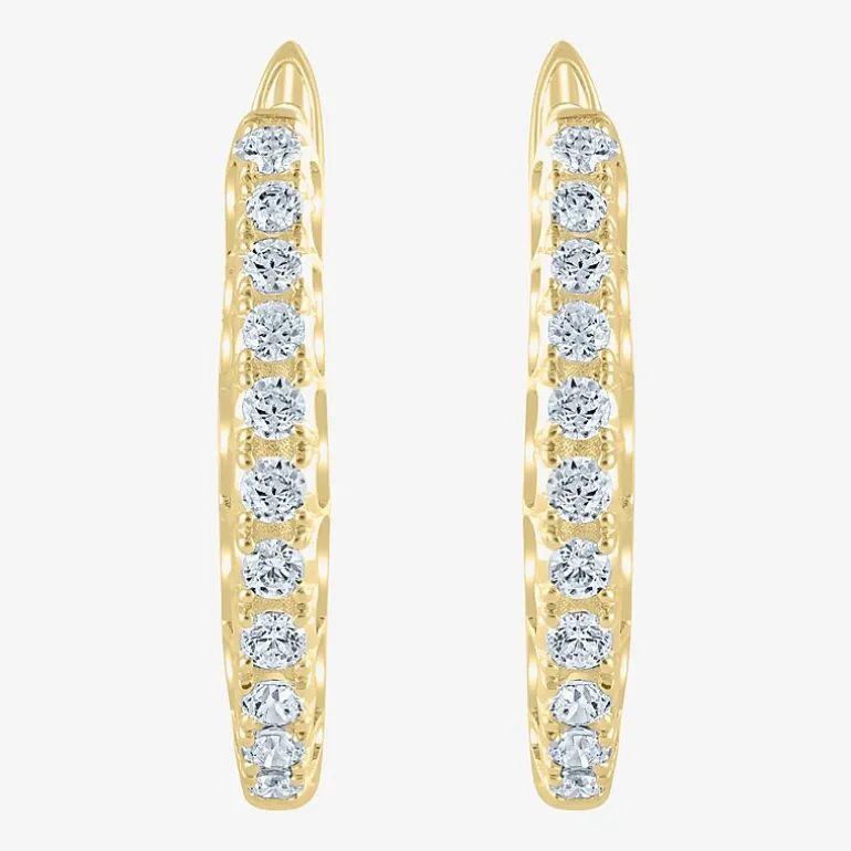 Womens 1/2 CT. T.W. Natural White Diamond 14K Gold 20.1mm Hoop Earrings