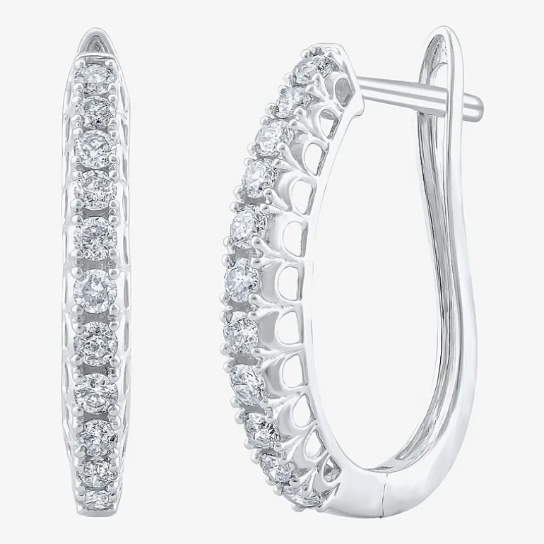 Womens 1/2 CT. T.W. Natural White Diamond 14K Gold 20.1mm Hoop Earrings