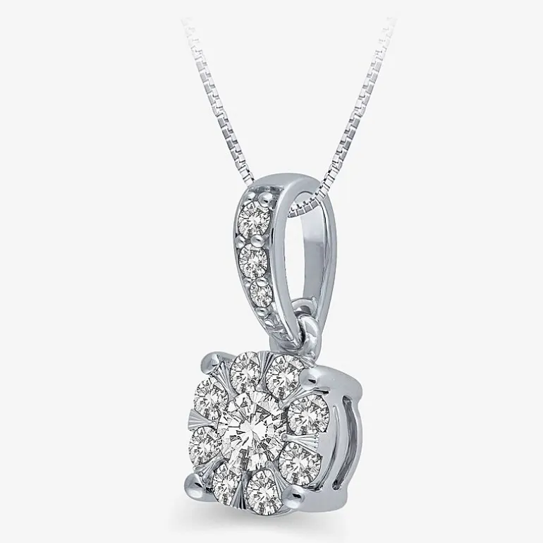 Womens 1/4 CT. T.W. Natural White Diamond 10K Gold Round 18 Inch Pendant Necklace