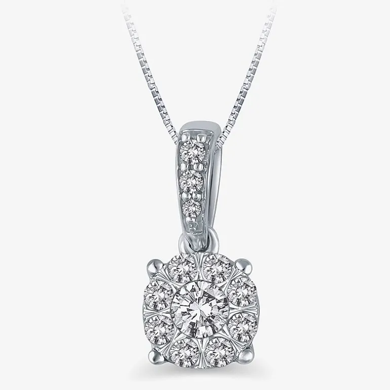 Womens 1/4 CT. T.W. Natural White Diamond 10K Gold Round 18 Inch Pendant Necklace