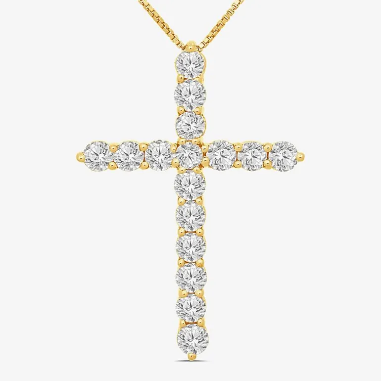 Womens 2 CT. T.W. Natural White Diamond 10K Gold Cross 18 Inch Pendant Necklace