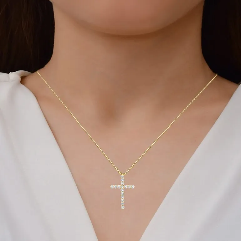 Womens 2 CT. T.W. Natural White Diamond 10K Gold Cross 18 Inch Pendant Necklace