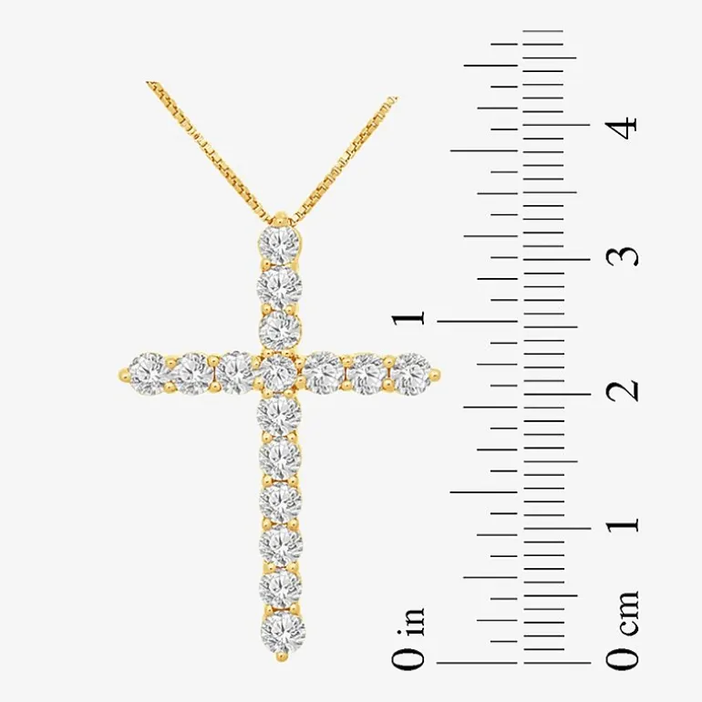 Womens 2 CT. T.W. Natural White Diamond 10K Gold Cross 18 Inch Pendant Necklace