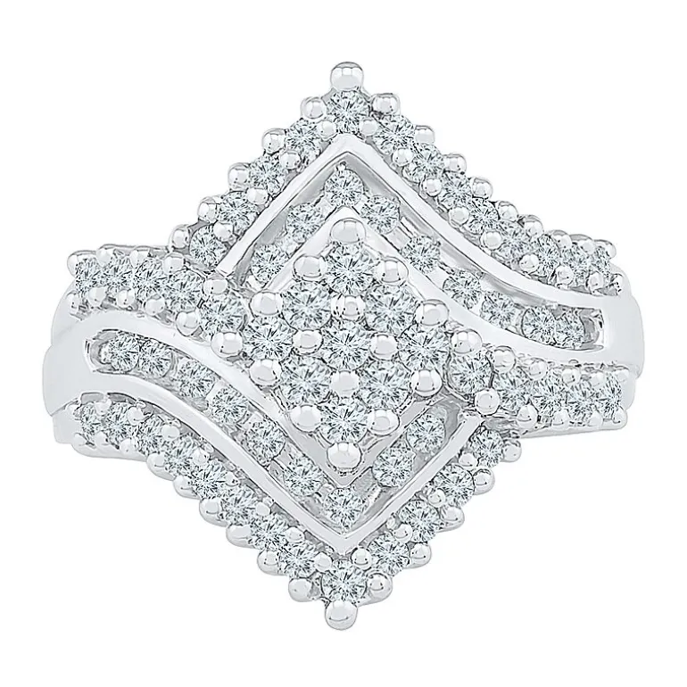 Womens 1 1/8 CT. T.W. Natural White Diamond 10K Gold Cluster Cocktail Ring