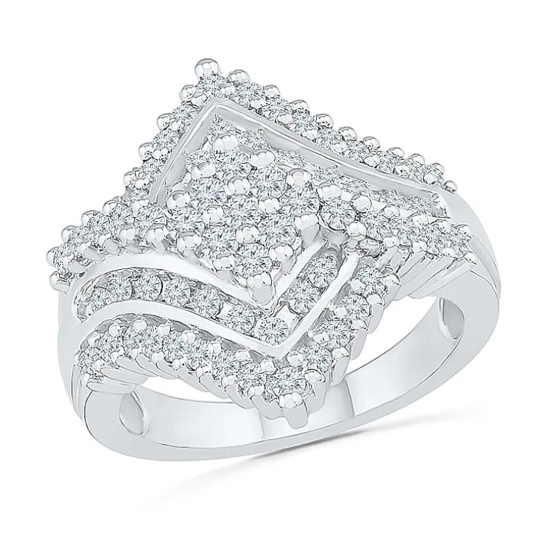 Womens 1 1/8 CT. T.W. Natural White Diamond 10K Gold Cluster Cocktail Ring