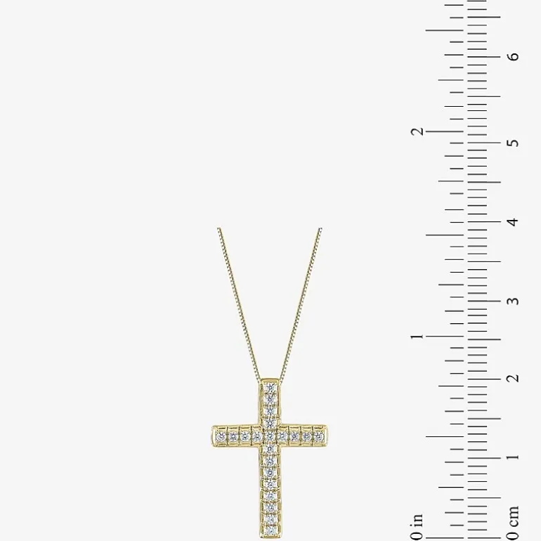 Womens 1/2 CT. T.W. Natural White Diamond 14K Gold Cross 18 Inch Pendant Necklace