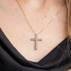 Womens 1/2 CT. T.W. Natural White Diamond 14K Gold Cross 18 Inch Pendant Necklace