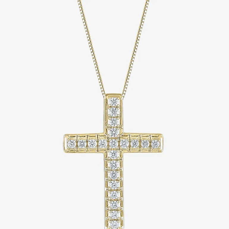Womens 1/2 CT. T.W. Natural White Diamond 14K Gold Cross 18 Inch Pendant Necklace