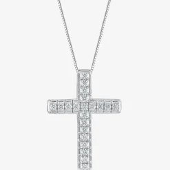 Womens 1/2 CT. T.W. Natural White Diamond 14K Gold Cross 18 Inch Pendant Necklace