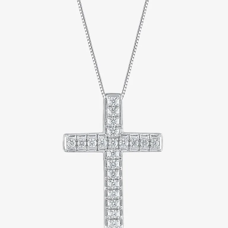 Womens 1/2 CT. T.W. Natural White Diamond 14K Gold Cross 18 Inch Pendant Necklace