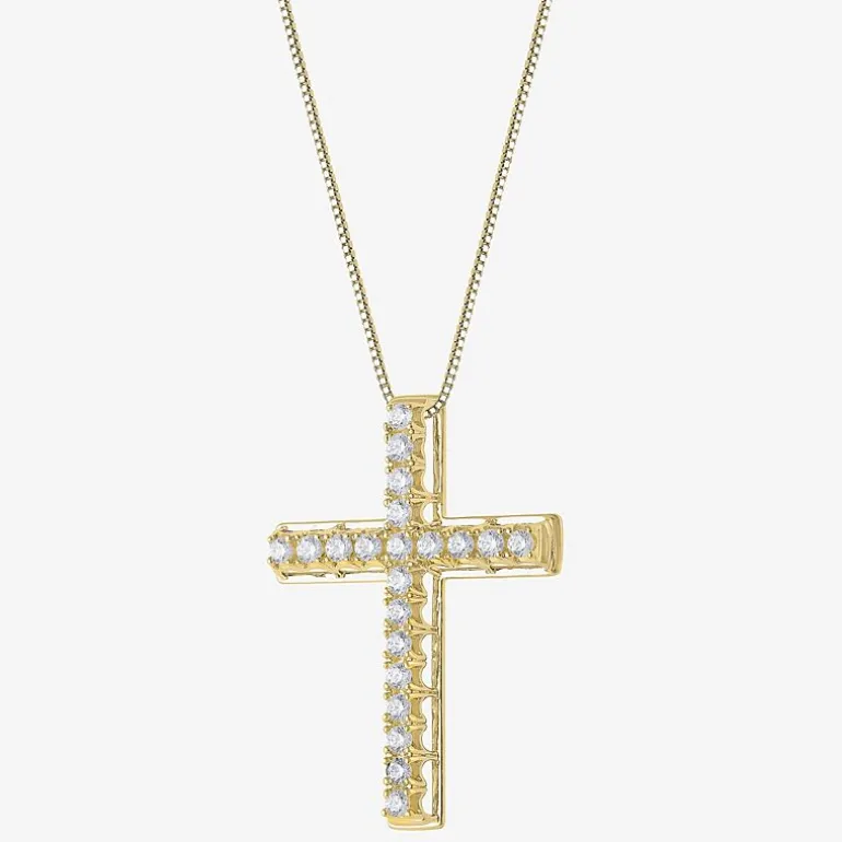 Womens 1/2 CT. T.W. Natural White Diamond 14K Gold Cross 18 Inch Pendant Necklace