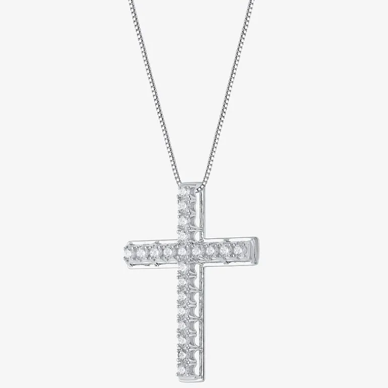 Womens 1/2 CT. T.W. Natural White Diamond 14K Gold Cross 18 Inch Pendant Necklace