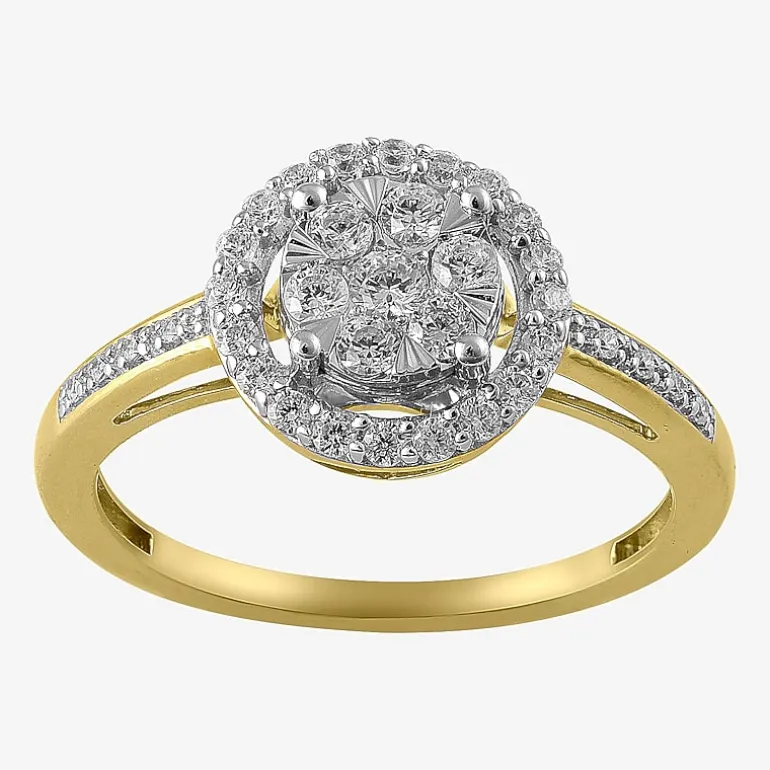 Womens 1/2 CT. T.W. Natural White Diamond 14K Gold Round Halo Cocktail Ring