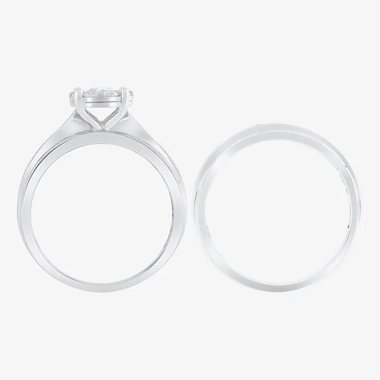 Womens 1 CT. T.W. Natural White Diamond 10K Gold Round Side Stone Bridal Set