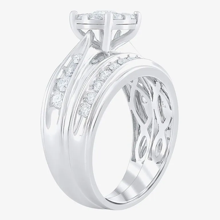 Womens 1 CT. T.W. Natural White Diamond 10K Gold Round Side Stone Bridal Set
