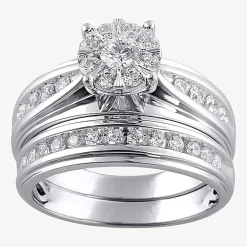 Womens 1 CT. T.W. Natural White Diamond 10K Gold Round Side Stone Bridal Set