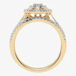 Womens 1/2 CT. T.W. Natural White Diamond 10K Gold Oval Side Stone Halo Bridal Set