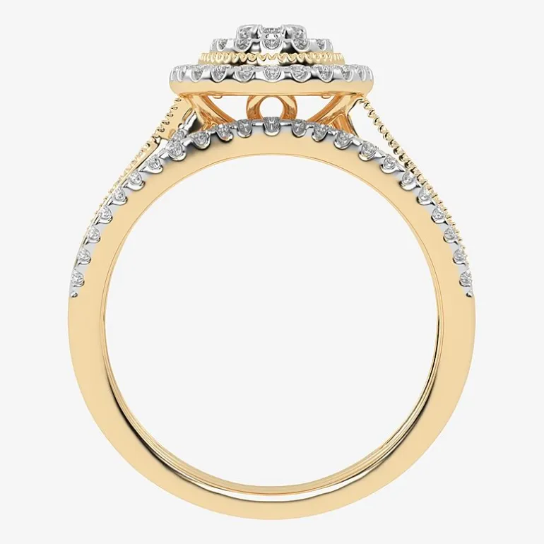 Womens 1/2 CT. T.W. Natural White Diamond 10K Gold Oval Side Stone Halo Bridal Set