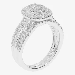 Womens 1/2 CT. T.W. Natural White Diamond 10K Gold Oval Side Stone Halo Bridal Set