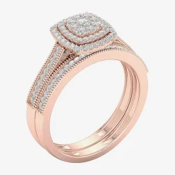 Womens 1/3 CT. T.W. Natural White Diamond 10K Gold Cushion Halo Bridal Set