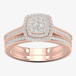 Womens 1/3 CT. T.W. Natural White Diamond 10K Gold Cushion Halo Bridal Set