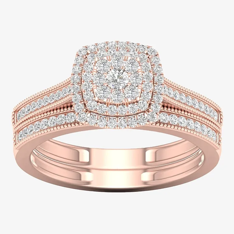 Womens 1/3 CT. T.W. Natural White Diamond 10K Gold Cushion Halo Bridal Set