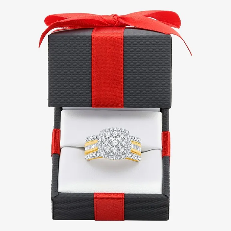 Womens 2 CT. T.W. Natural White Diamond 10K Gold Cushion Side Stone Halo Engagement Ring