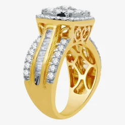 Womens 2 CT. T.W. Natural White Diamond 10K Gold Cushion Side Stone Halo Engagement Ring