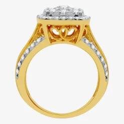 Womens 2 CT. T.W. Natural White Diamond 10K Gold Cushion Side Stone Halo Engagement Ring