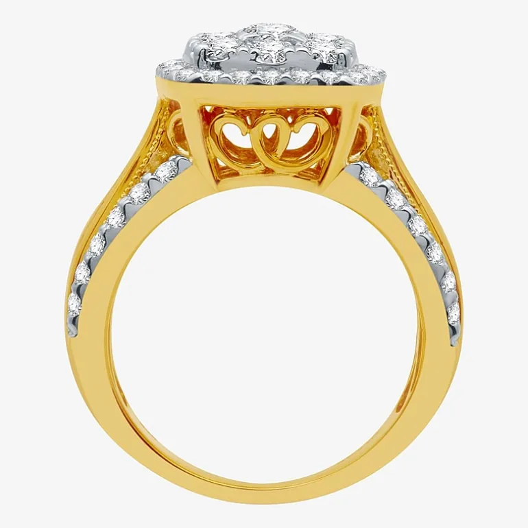 Womens 2 CT. T.W. Natural White Diamond 10K Gold Cushion Side Stone Halo Engagement Ring
