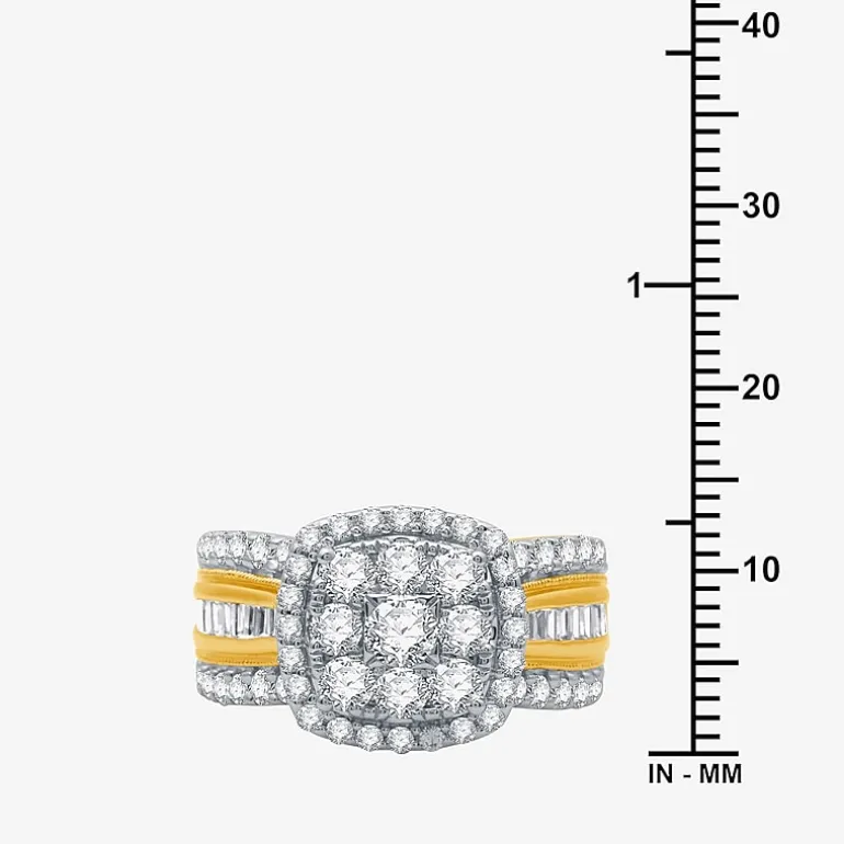 Womens 2 CT. T.W. Natural White Diamond 10K Gold Cushion Side Stone Halo Engagement Ring