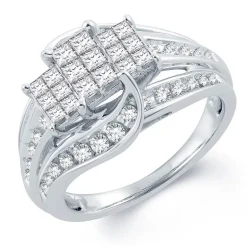 Womens 1 CT. T.W. Natural White Diamond 10K Gold Side Stone Engagement Ring
