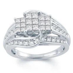 Womens 1 CT. T.W. Natural White Diamond 10K Gold Side Stone Engagement Ring