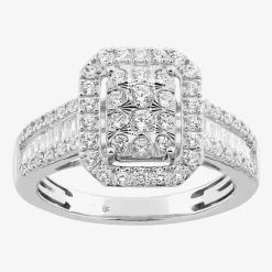 Womens 1 CT. T.W. Natural White Diamond 10K Gold Side Stone Halo Bridal Set